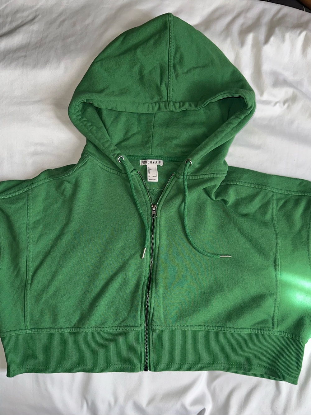 Forever 21 Green Cropped Zip Hoodie
